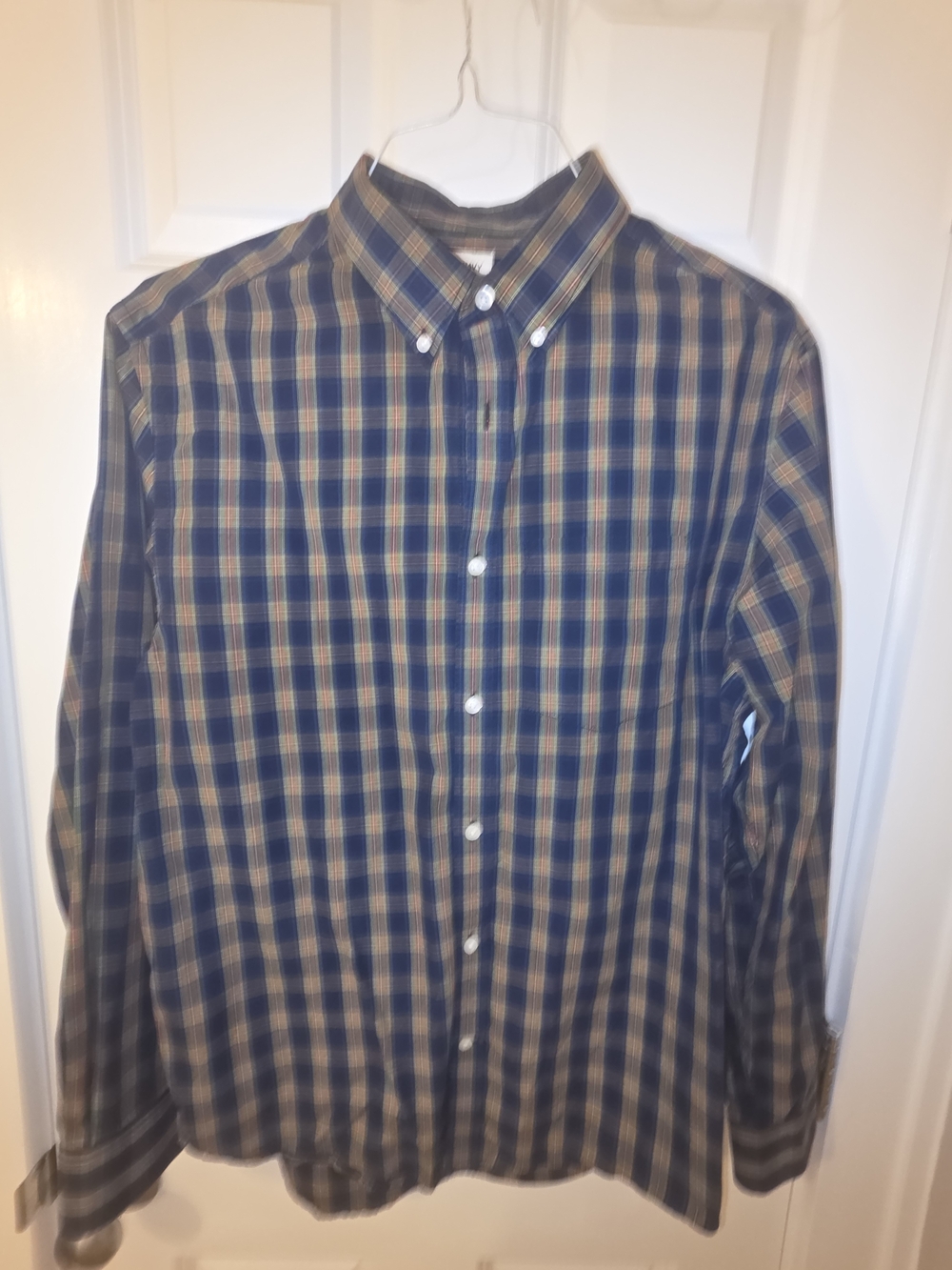 Old Navy Blue and Green Plaid Button-Down Shirt